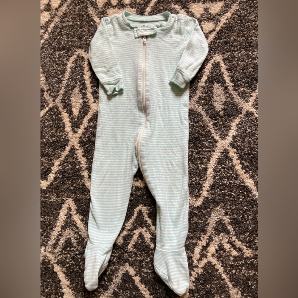 Primary blue/green and white striped dotted bodysuit
